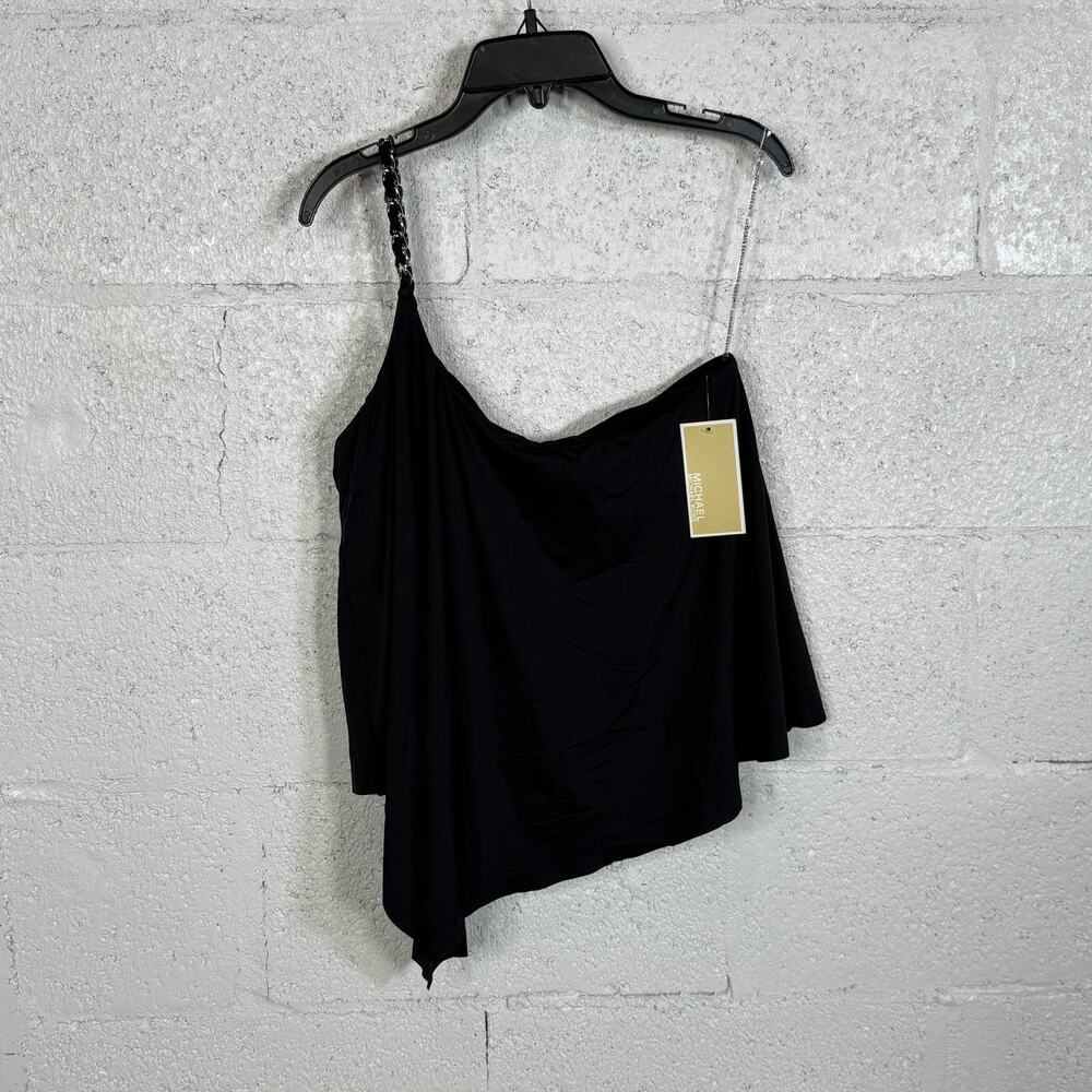 Michael Michael Kors Women's Chain-Trim One-Shoulder Tankini Top M, Black $106